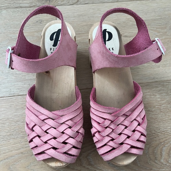 Piukk Swedish Sandals Pink Leather Wooden Clogs EU 37/ US 6,5 Made In Sweden - Picture 1 of 6